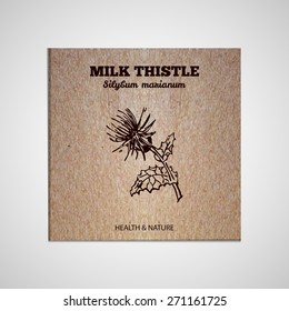 Herbs and Spices Collection - Milk thistle.  Hand-sketched herbal element on cardboard background. Suitable for ads, signboards, packaging and identity designs