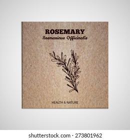 Herbs and Spices Collection - Rosemary.  Hand-sketched herbal element on cardboard background. Suitable for ads, signboards, packaging and identity designs