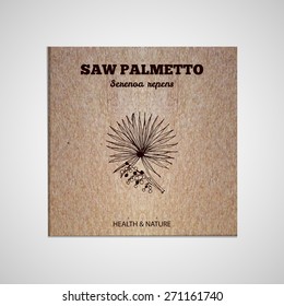 Herbs and Spices Collection -  Saw palmetto.  Hand-sketched herbal element on cardboard background. Suitable for ads, signboards, packaging and identity designs