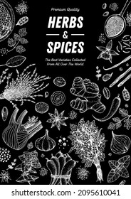 Ilustración vectorial con hierbas y especias dibujadas a mano. Plantas aromáticas. Esbozo de comida dibujado a mano. Ilustración vintage. Diseño de tarjetas. Estilo de esbozo. Especias y hierbas de diseño blanco y negro.
