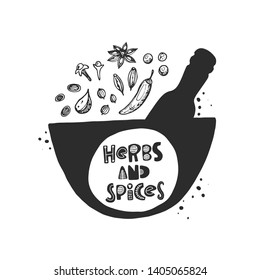 Herbs and spices icon. Hand drawn vector illustration for poster, cafe, farmers market, local shop, restaurant, business, farm design, store, culinary, banner, sticker