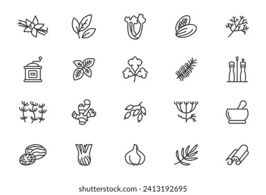 Herbs and spices line icons. Spices line icons cooking recipes herbs.