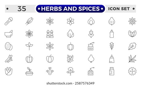 Herbs and Spices outline icon. Fresh Produce, Dairy, Snacks, Meats, Condiments, Beverages, Baby Food, Household Items – Vector Icons for E-commerce, Food Delivery and Grocery Apps.
