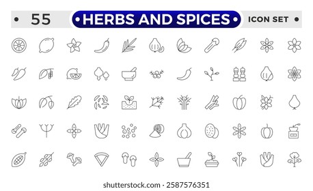 Herbs and Spices outline icon. Fresh Produce, Dairy, Snacks, Meats, Condiments, Beverages, Baby Food, Household Items – Vector Icons for E-commerce, Food Delivery and Grocery Apps.
