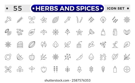 Herbs and Spices outline icon. Fresh Produce, Dairy, Snacks, Meats, Condiments, Beverages, Baby Food, Household Items – Vector Icons for E-commerce, Food Delivery and Grocery Apps.
