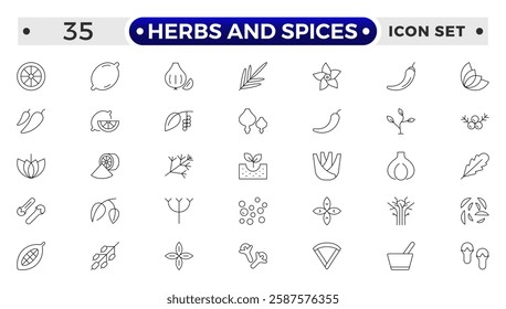 Herbs and Spices outline icon. Fresh Produce, Dairy, Snacks, Meats, Condiments, Beverages, Baby Food, Household Items – Vector Icons for E-commerce, Food Delivery and Grocery Apps.
