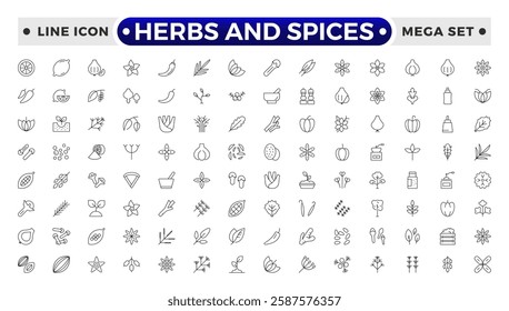 Herbs and Spices outline icon. Fresh Produce, Dairy, Snacks, Meats, Condiments, Beverages, Baby Food, Household Items – Vector Icons for E-commerce, Food Delivery and Grocery Apps.
