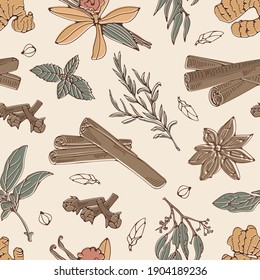 Herbs and spices seamless pattern
