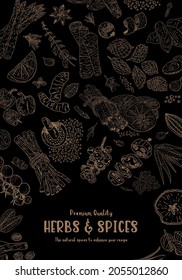 Herbs Spices vector hand drawn collection. Sketch kitchen herbs isolated. Design element for poster, menu, flyer, banner, package.