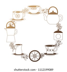 herbs tea set icons around isolated icon