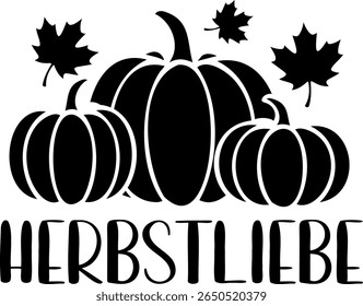 "Herbstliebe" citação em alemão, traduzida Autumn Love. Letras vetoriais de outono.