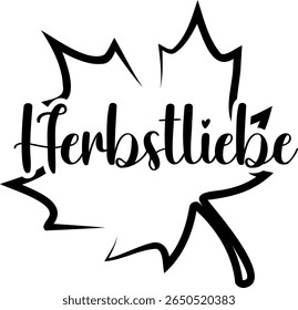 "Herbstliebe" citação em alemão, traduzida Autumn Love. Letras vetoriais de outono.