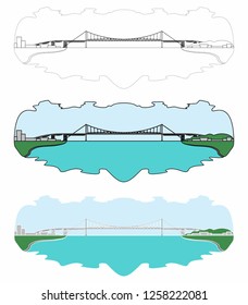 Hercilio Luz Bridge skyline. Full colored. Outline only  and without outline.