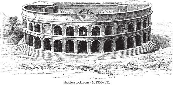 Teatro Herculaneum enterrado bajo la lava de Vesubio el año 79 DC, Del Diccionario de Palabra y Cosas, 1888.