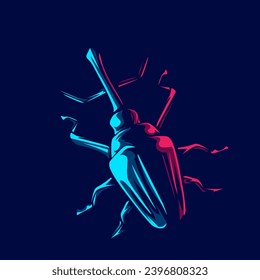 Hercules beetle logo neon line art portrait colorful design with dark background. Abstract vector illustration. Beetles insects type.