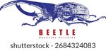 Hercules Beetle Walking Side View Engraving. Blue Dynastes hercules Retro Stipple Art. High Contrast Graphic for Apparel or Logo. Entomology, Isolated.