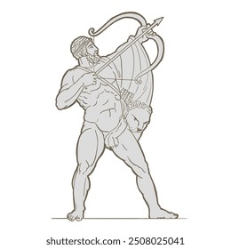 Hercules with bow longbow arrow, Muscular Myth Greek Archer Warrior