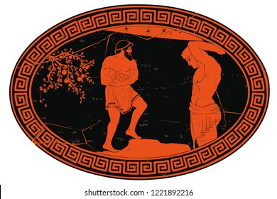 Hercules carries the Golden Hesperides apples. Oval medallion isolated on a white background.