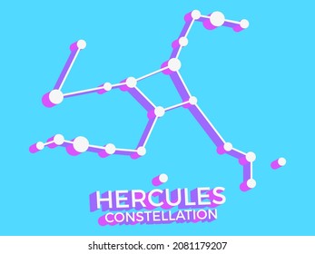 Hercules constellation 3d symbol. Constellation icon in isometric style on blue background. Cluster of stars and galaxies. Vector illustration