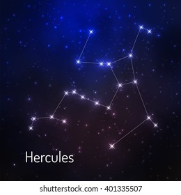 Hercules constellation in the night starry sky. Vector illustration