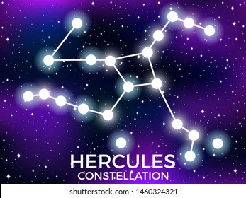 Hercules constellation. Starry night sky. Cluster of stars and galaxies. Deep space. Vector illustration