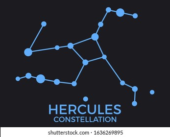 Hercules constellation. Stars in the night sky. Cluster of stars and galaxies. Constellation of blue on a black background. Vector illustration