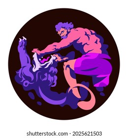 Hercules defeats the lion. Mythological plot. Vector illustration