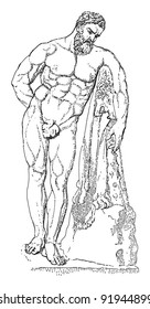 Hercules Farnese    greek    roman sculpture / vintage illustration from Meyers Konversations  Lexikon 1897