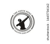 Hercules Heracles with Bow Longbow Arrow, Muscular Myth Greek Archer Warrior Silhouette with Circle Emblem Badge Pattern Frame Leaf Wreath Logo design
