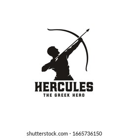 Hercules Heracles with Bow Longbow Arrow, Muscular Myth Greek Archer Warrior Silhouette Logo design