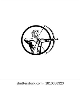 Hercules Heracles with Bow Longbow Arrow, Muscular Myth Greek Archer Warrior Silhouette Logo design