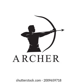 Hercules Heracles with Bow Longbow Arrow, Muscular Myth Greek Archer Warrior Silhouette Logo design
