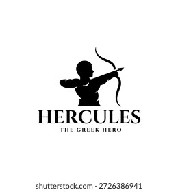 Hércules Hércules com Arco Longbow Arrow, Mito Muscular Grego Archer Guerreiro Silhueta Logo design