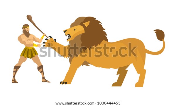 Hercules Heracles Fighting Nemean Lion Image Vectorielle De Stock