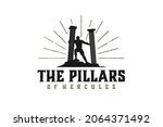 Hercules Heracles with pillar pillars, Muscular Myth Greek Archer Warrior Silhouette Logo design the Pillars of Hercules