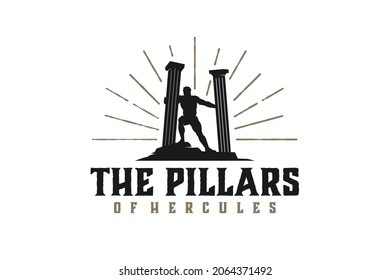 Hercules Heracles and pillar pillars  Muscular Myth Greek Archer Warrior Silhouette Logo design the Pillars Hercules