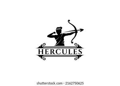 Hercules logo, ancient greek or roman archery man, flat design style, luxury and antique