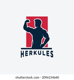 Hercules Strong man silhouette muscular fitness logo design