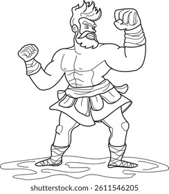 Hercules strongman cartoon style, vector outline drawing