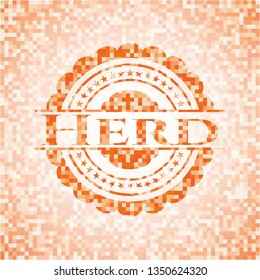 Herd abstract orange mosaic emblem with background