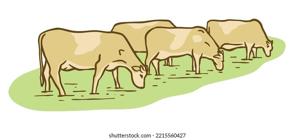 Herd of cows grazing on a farmland