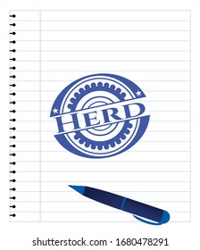 Herd drawn with pen. Blue ink. Vector Illustration. Detailed.