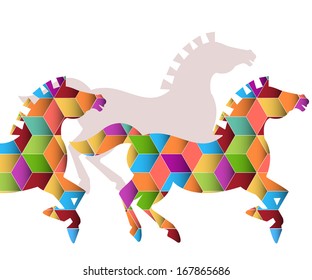 herd of horses Geometric pattern 