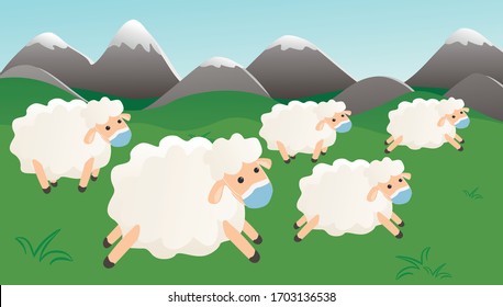 Herd immunity of covid-19, sheeps with protective mask