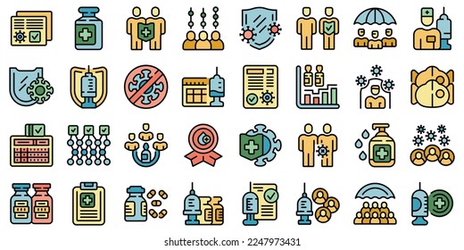 Herd immunity icons set outline vector. Disease control. Family immunity color flat