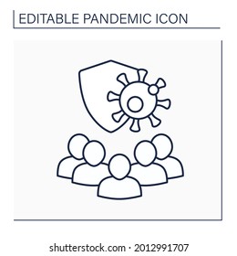 Herd immunity line icon. Many people from the community have immunity to covid19 disease. Protection. Pandemic concept. Isolated vector illustration. Editable stroke