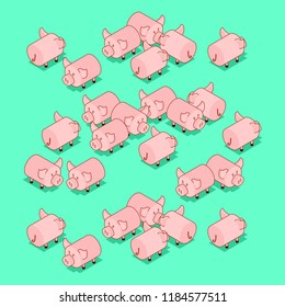 Herd pigs. Pig Farm animal. Vector illustration
