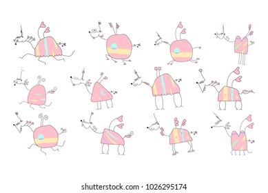 Herd of Pink Unicorns - Doodle Vector Illustration