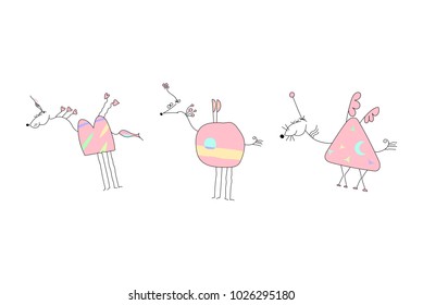 Herd of Pink Unicorns - Doodle Vector Illustration