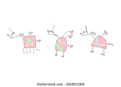 Herd of Pink Unicorns with wings and horn - Doodle Vector Illustration of a Hand Drawn Unicorn Sketch